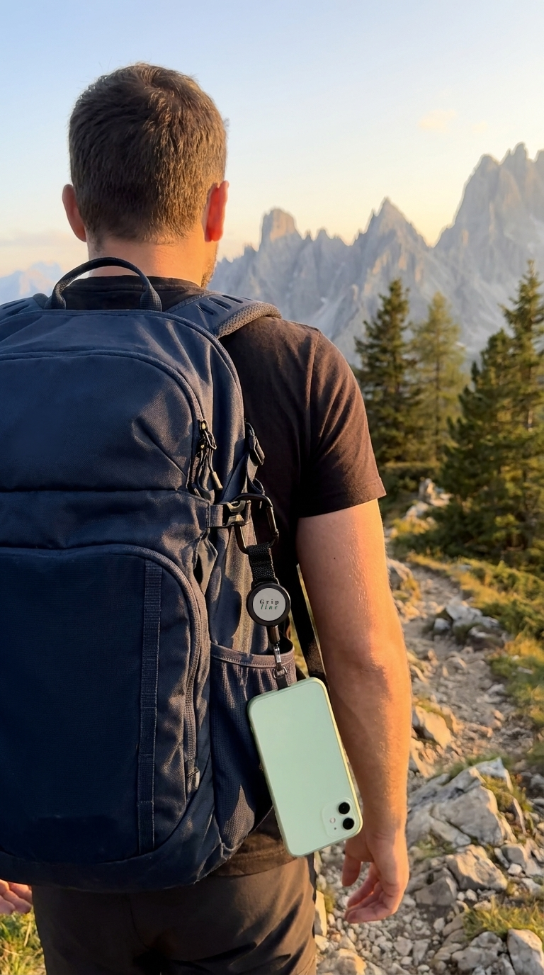 Gripline attaché à un sac à dos en randonnée — Dolomites